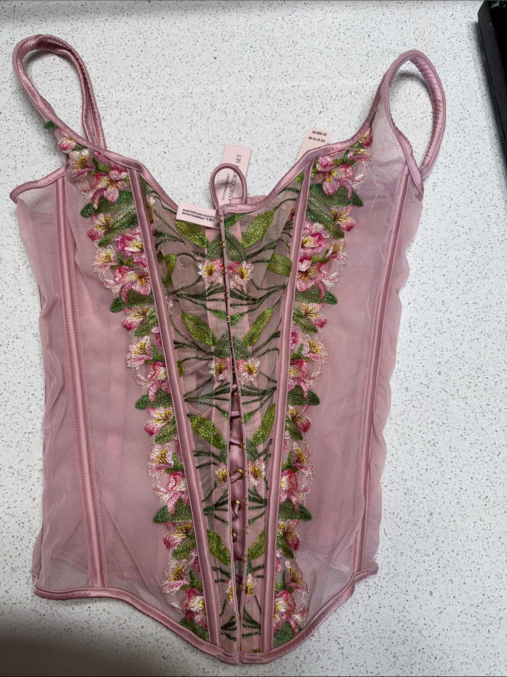 Victoria's Secret Pink Floral Embroidered Sheer Corset Tank